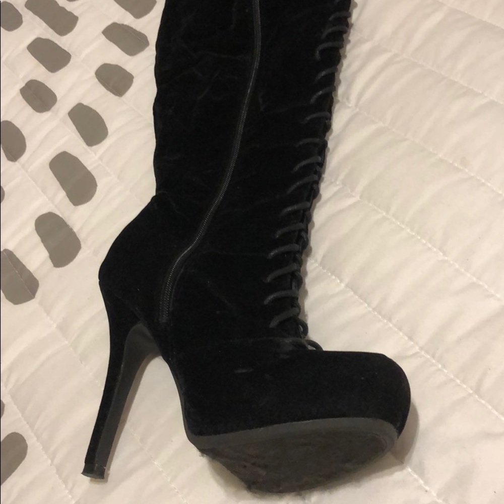 Velvet over the knee high heels boots 6.5